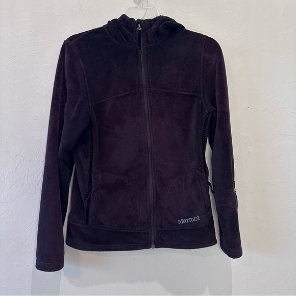Marmot Women’s Black Fleece Jacket With Hood Size Small - Picture 1 of 9